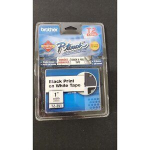 GENUINE BROTHER P TOUCH TZ 251 LABELING TAPE BLACK INK ON WHITE 1 INCH 1" LAMINA